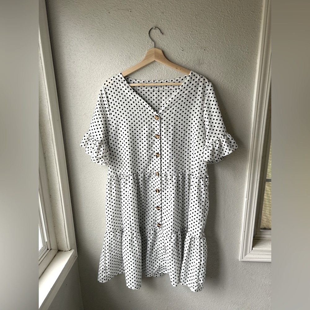Miss Look white polka dot dress. Size L